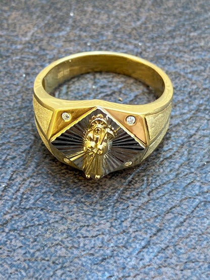 Italiano Silver, Inc Mens Real Solid 14k Gold and 925 Sterling Silver Grim Reaper Santa Muerte Ring