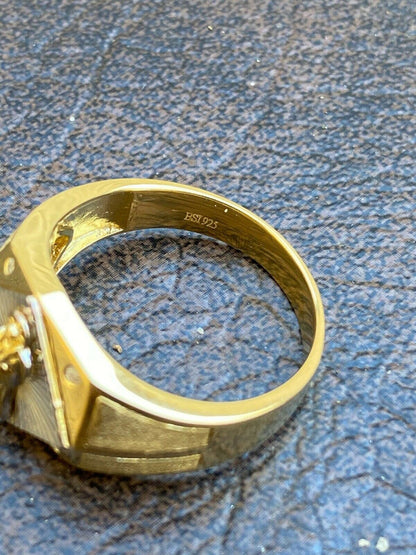 Italiano Silver, Inc Mens Real Solid 14k Gold and 925 Sterling Silver Grim Reaper Santa Muerte Ring