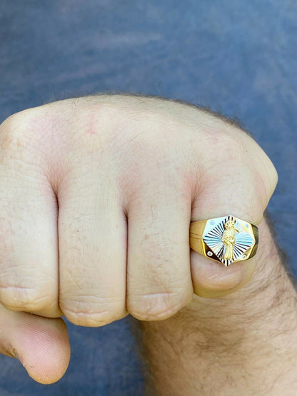 Italiano Silver, Inc Mens Real Solid 14k Gold and 925 Sterling Silver Grim Reaper Santa Muerte Ring