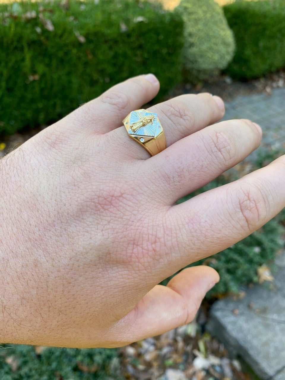 Italiano Silver, Inc Mens Real Solid 14k Gold and 925 Sterling Silver Grim Reaper Santa Muerte Ring