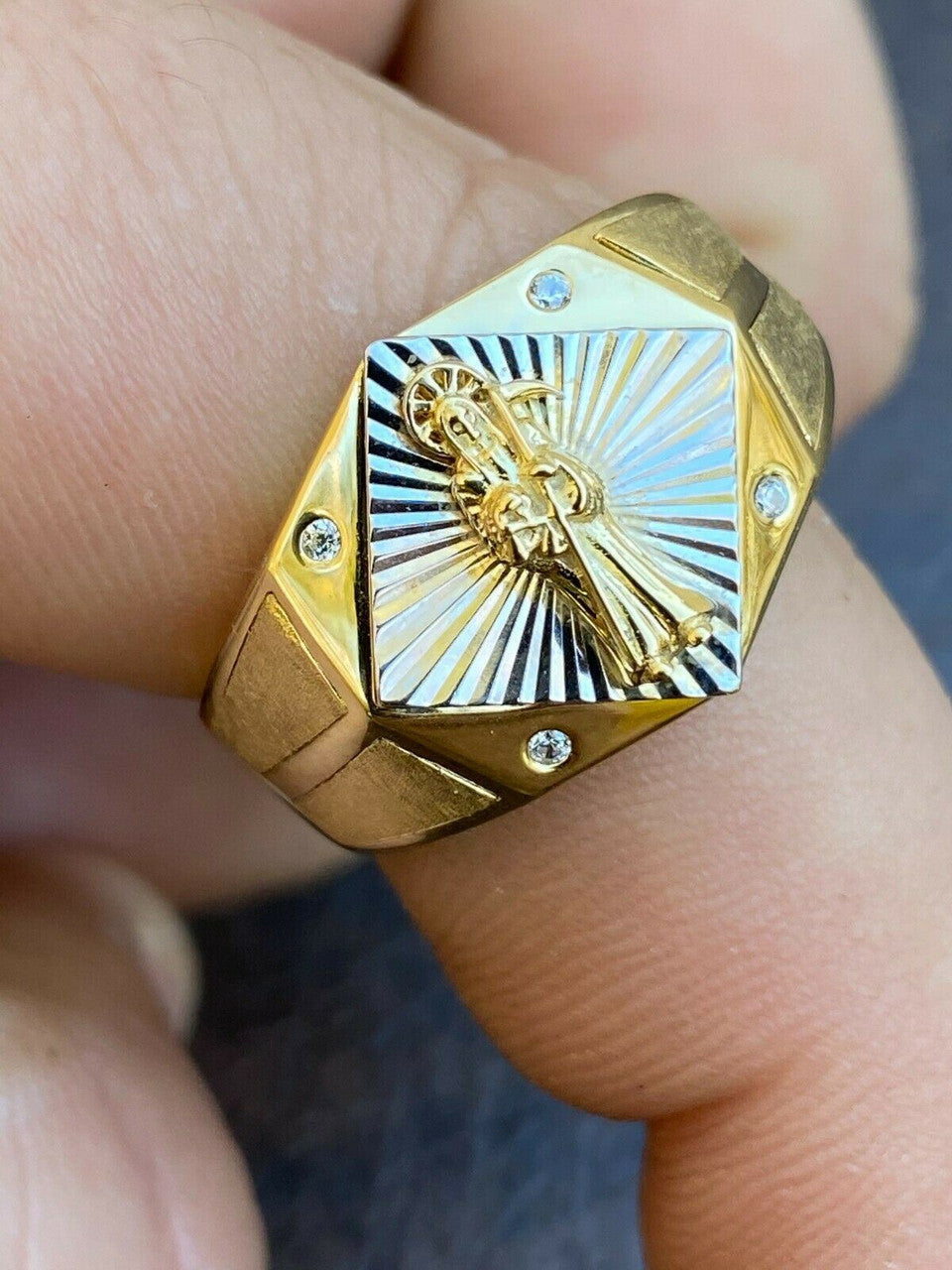 Italiano Silver, Inc Mens Real Solid 14k Gold and 925 Sterling Silver Grim Reaper Santa Muerte Ring