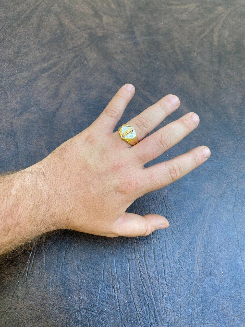 Italiano Silver, Inc Mens Real Solid 14k Gold and 925 Sterling Silver Grim Reaper Santa Muerte Ring