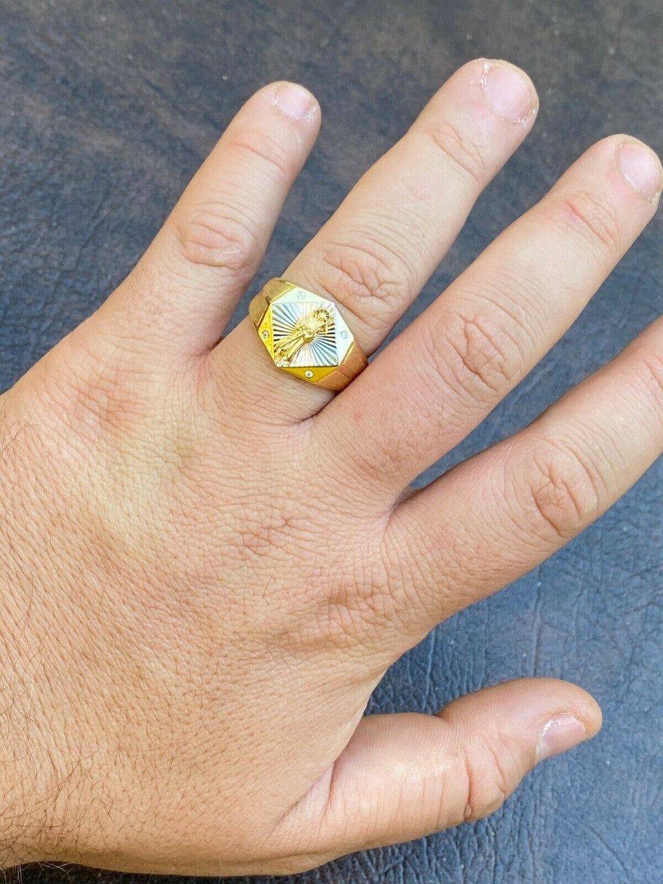 Italiano Silver, Inc Mens Real Solid 14k Gold and 925 Sterling Silver Grim Reaper Santa Muerte Ring