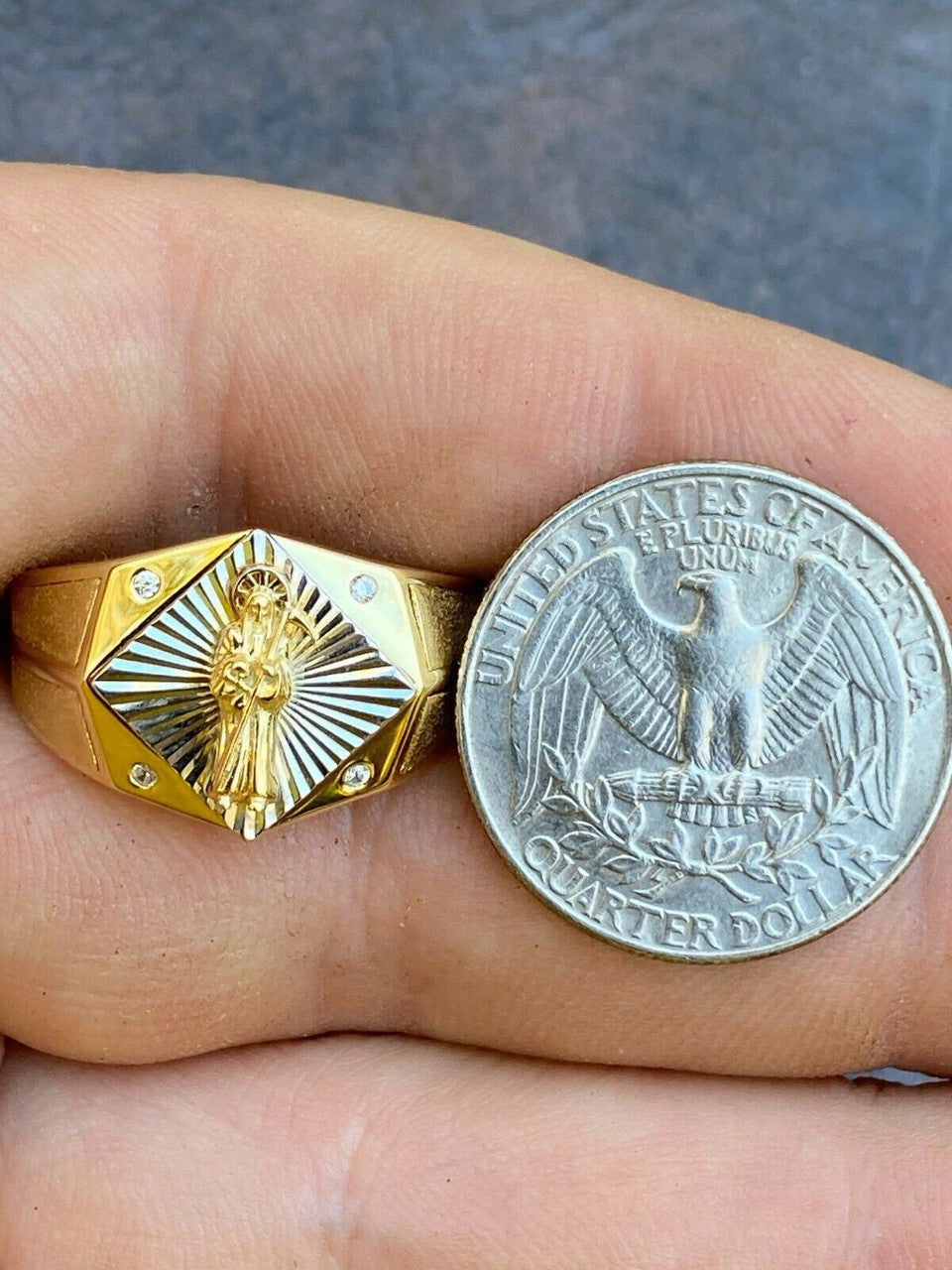 Italiano Silver, Inc Mens Real Solid 14k Gold and 925 Sterling Silver Grim Reaper Santa Muerte Ring