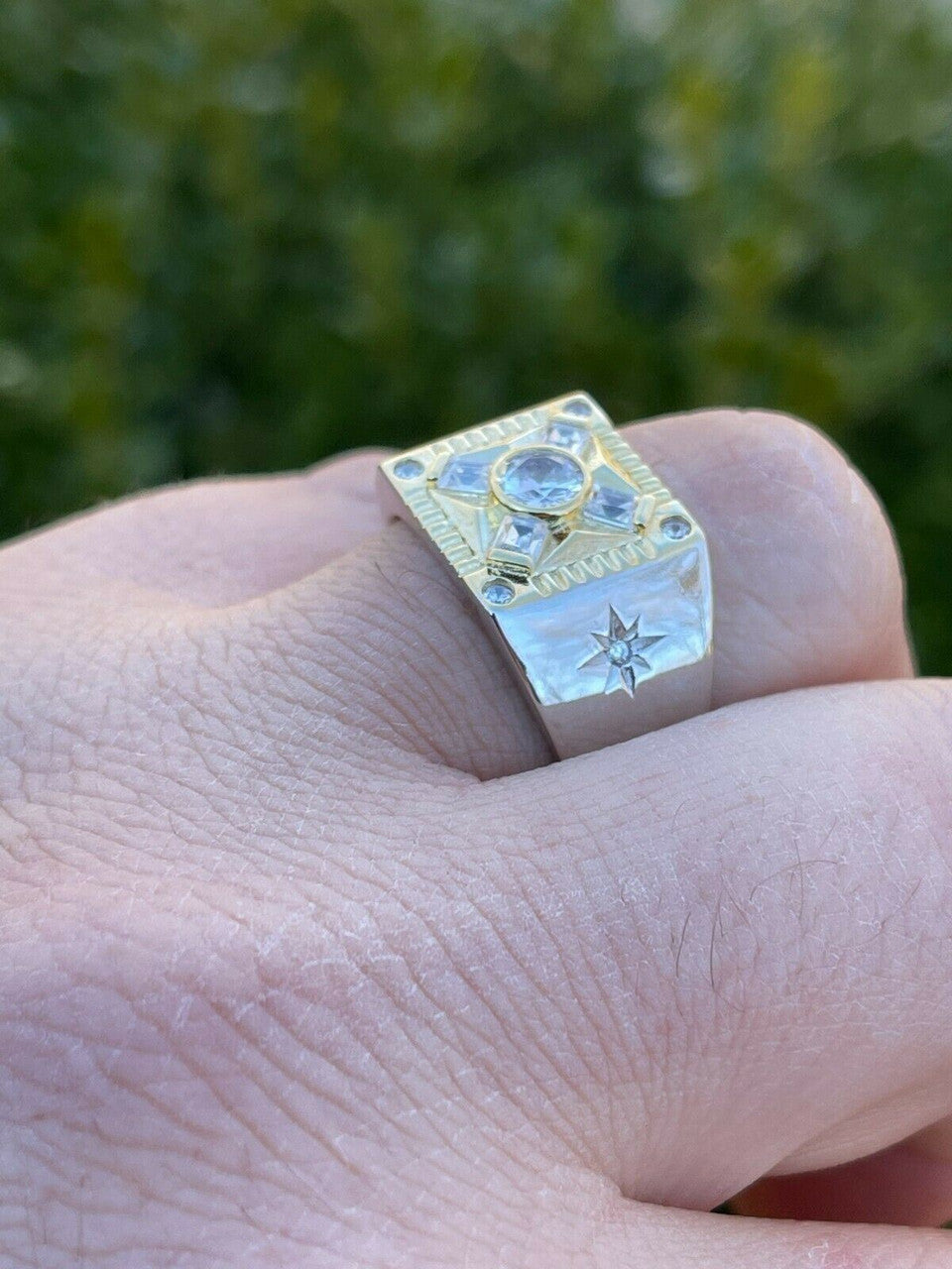 Italiano Silver, Inc Mens Real Solid 925 Silver Iced Diamond Solitaire Ring Size 6 7 8 9 10 11 12 13