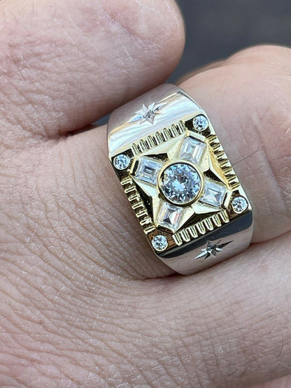 Italiano Silver, Inc Mens Real Solid 925 Silver Iced Diamond Solitaire Ring Size 6 7 8 9 10 11 12 13