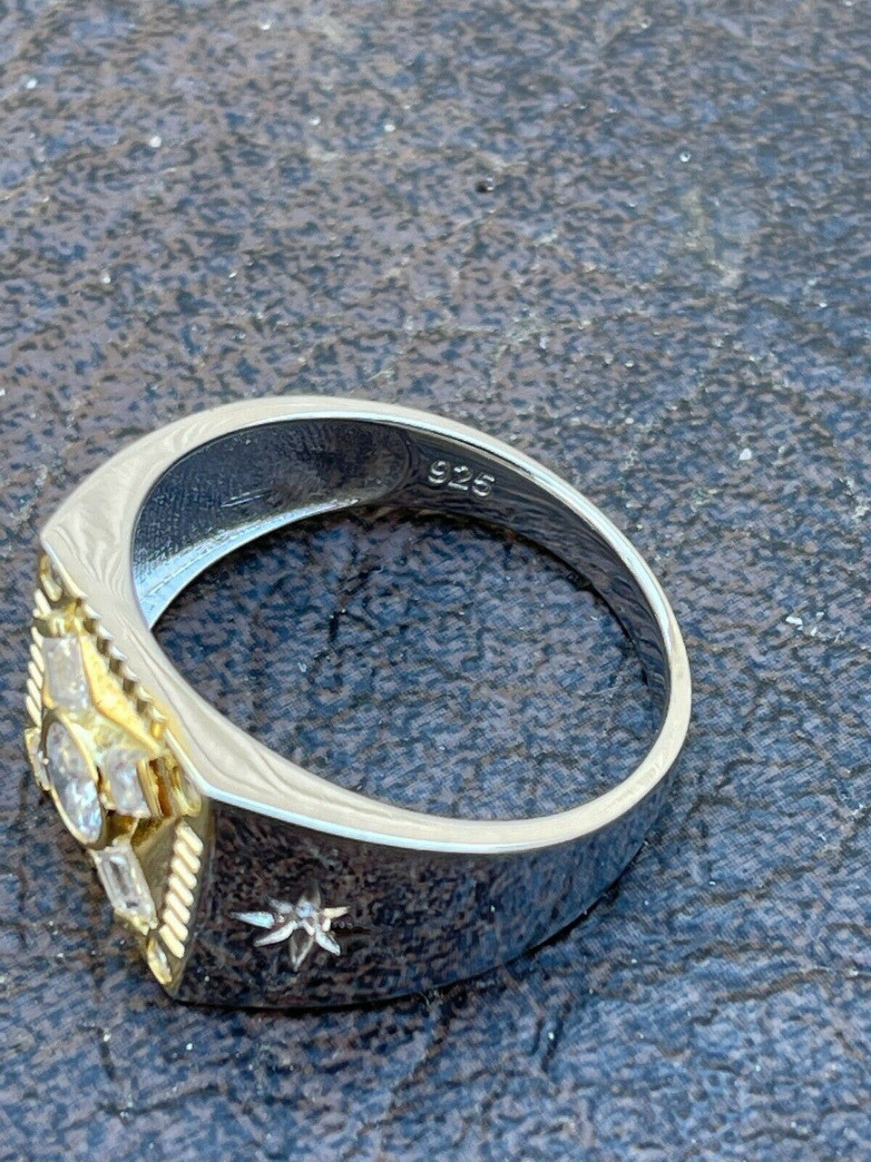 Italiano Silver, Inc Mens Real Solid 925 Silver Iced Diamond Solitaire Ring Size 6 7 8 9 10 11 12 13