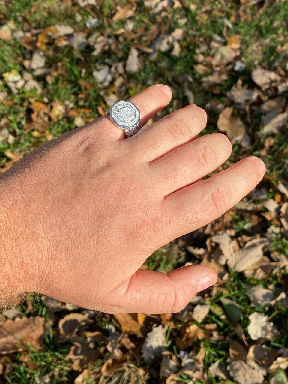 Italiano Silver, Inc Mens Real Solid 925 Silver Octagonal Hip Hop RING Iced Pinky Baguette Diamond