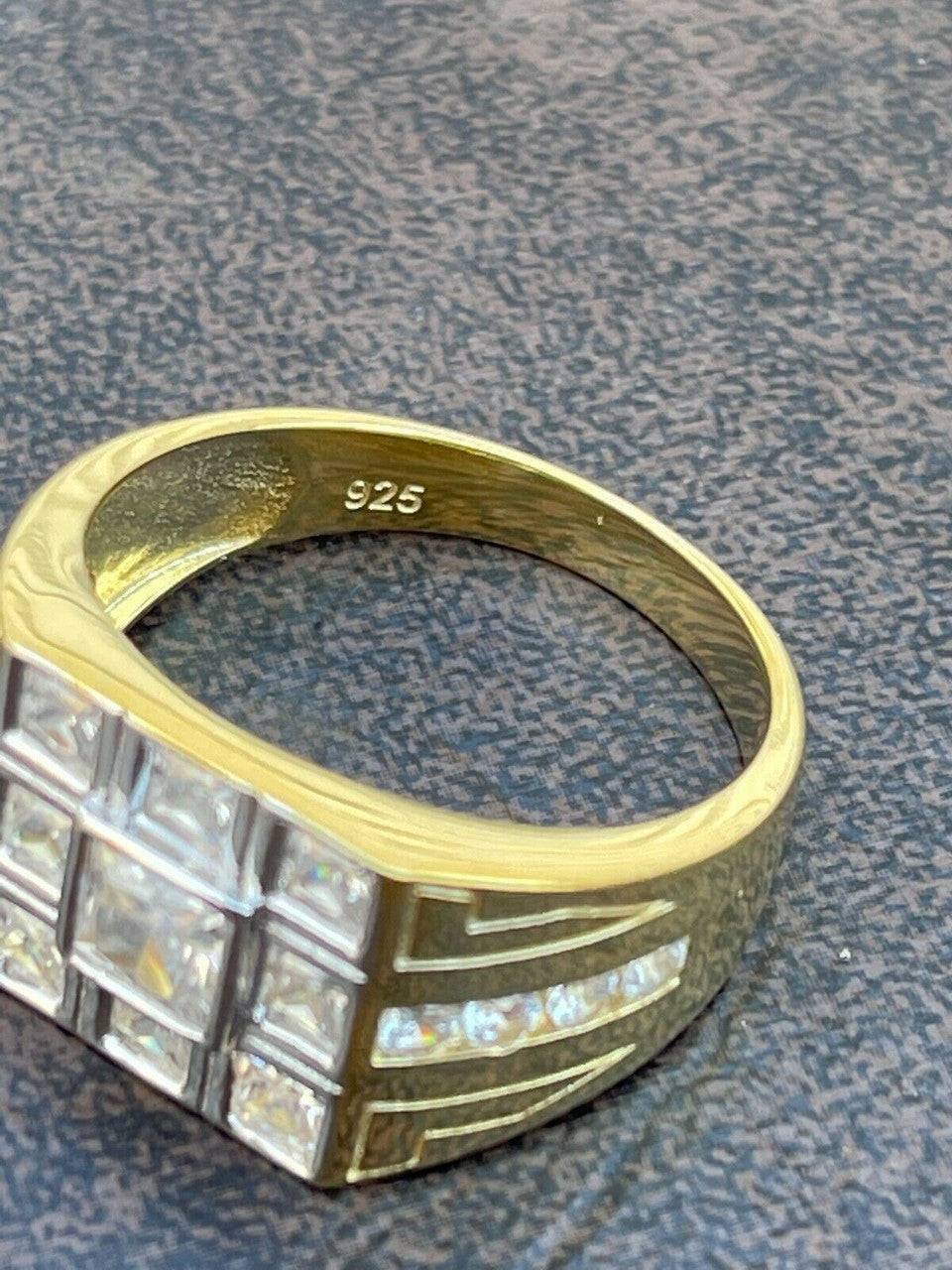 Italiano Silver, Inc Mens REAL Solid 925 Sterling Silver 10k Gold Finish Iced Baguette Diamond Ring