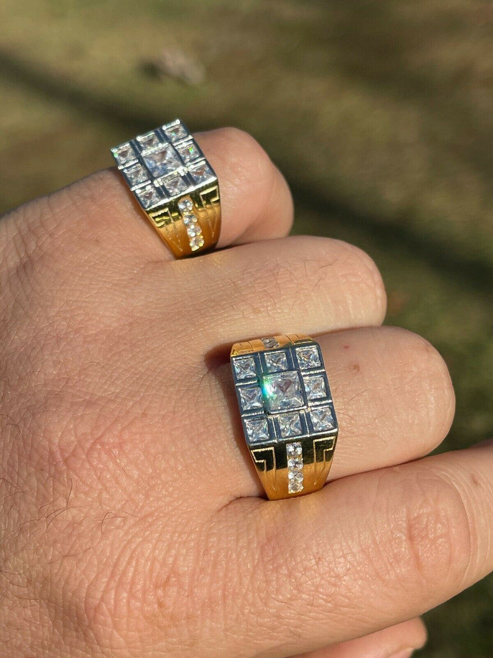 Italiano Silver, Inc Mens REAL Solid 925 Sterling Silver 10k Gold Finish Iced Baguette Diamond Ring