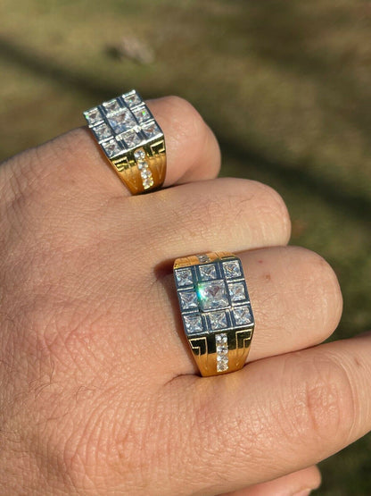 Italiano Silver, Inc Mens REAL Solid 925 Sterling Silver 10k Gold Finish Iced Baguette Diamond Ring