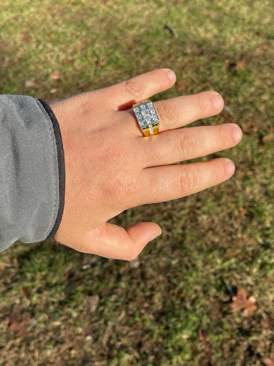 Italiano Silver, Inc Mens REAL Solid 925 Sterling Silver 10k Gold Finish Iced Baguette Diamond Ring