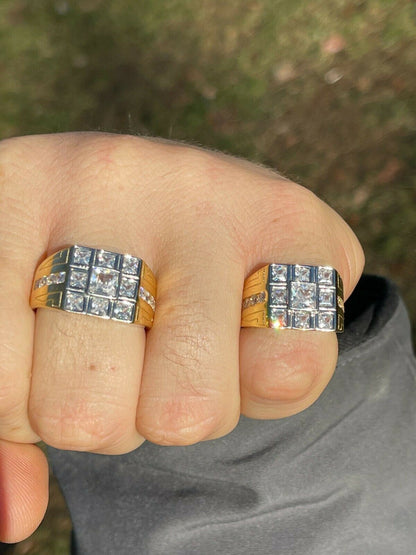 Italiano Silver, Inc Mens REAL Solid 925 Sterling Silver 10k Gold Finish Iced Baguette Diamond Ring