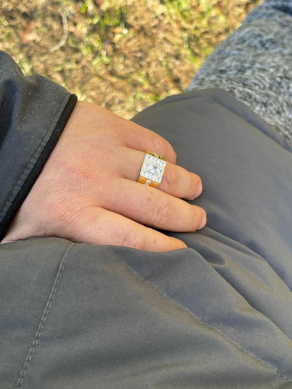 Italiano Silver, Inc Mens REAL Solid 925 Sterling Silver 10k Gold Finish Iced Baguette Diamond Ring