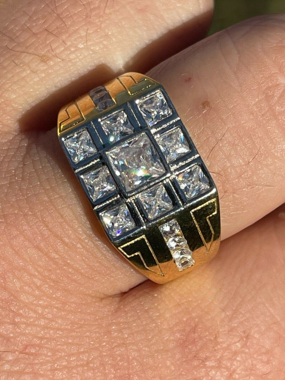 Italiano Silver, Inc Mens REAL Solid 925 Sterling Silver 10k Gold Finish Iced Baguette Diamond Ring