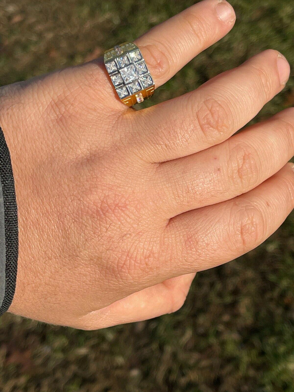 Italiano Silver, Inc Mens REAL Solid 925 Sterling Silver 10k Gold Finish Iced Baguette Diamond Ring