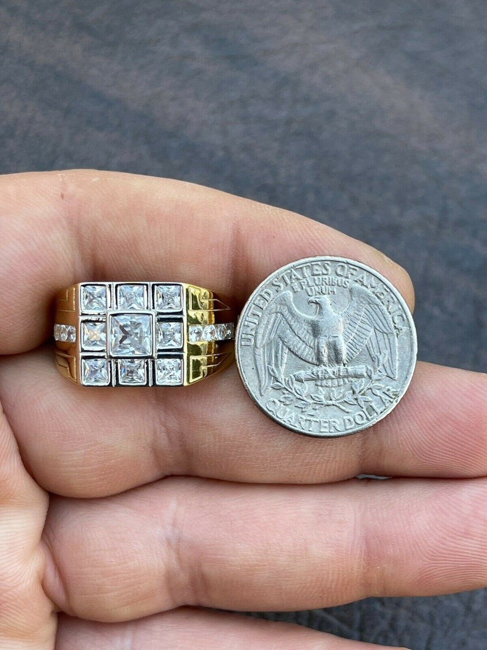 Italiano Silver, Inc Mens REAL Solid 925 Sterling Silver 10k Gold Finish Iced Baguette Diamond Ring