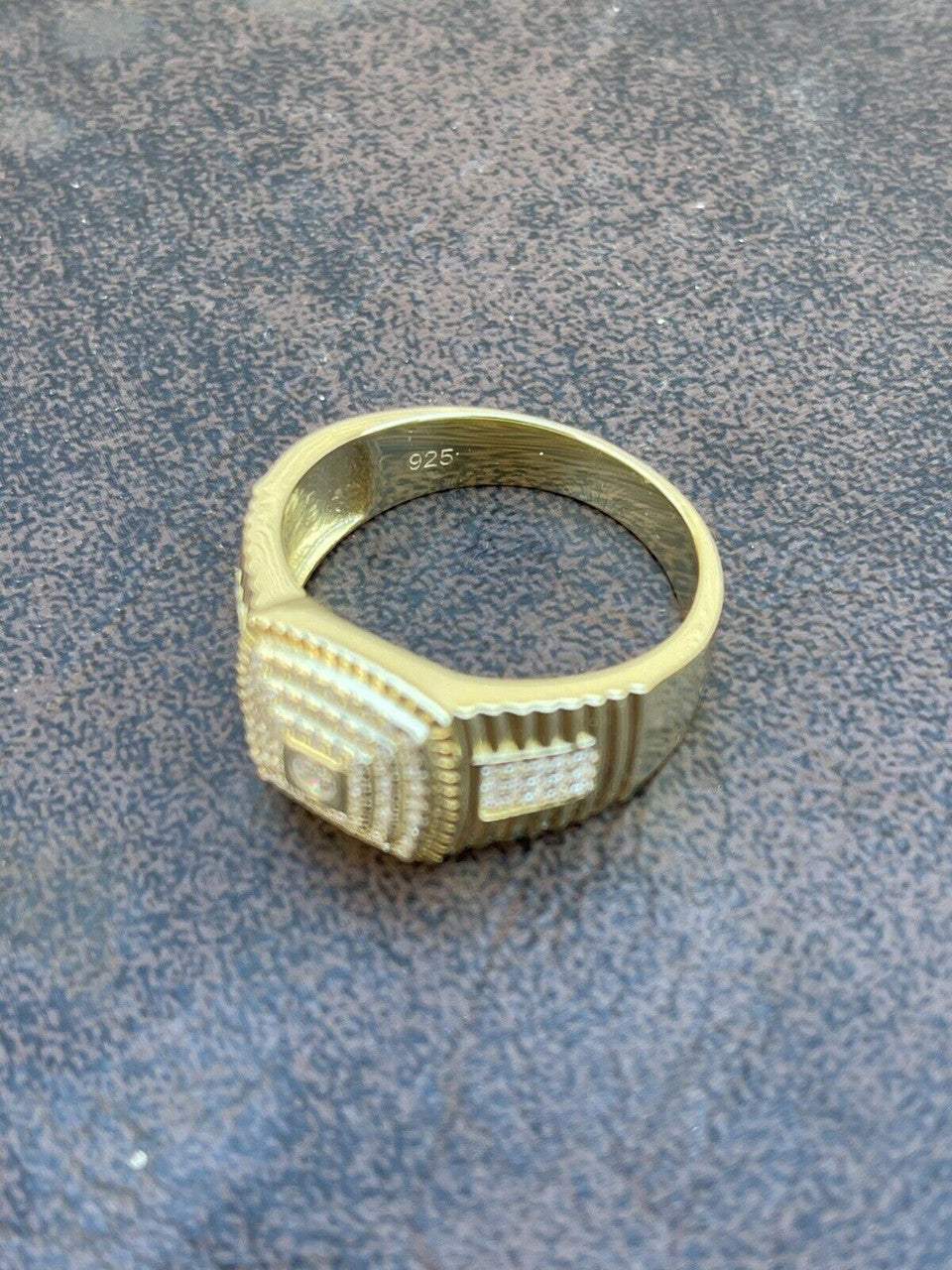 Italiano Silver, Inc Mens Real Solid 925 Sterling Silver 14k Gold Finish Iced Pinky Ring Hip Hop