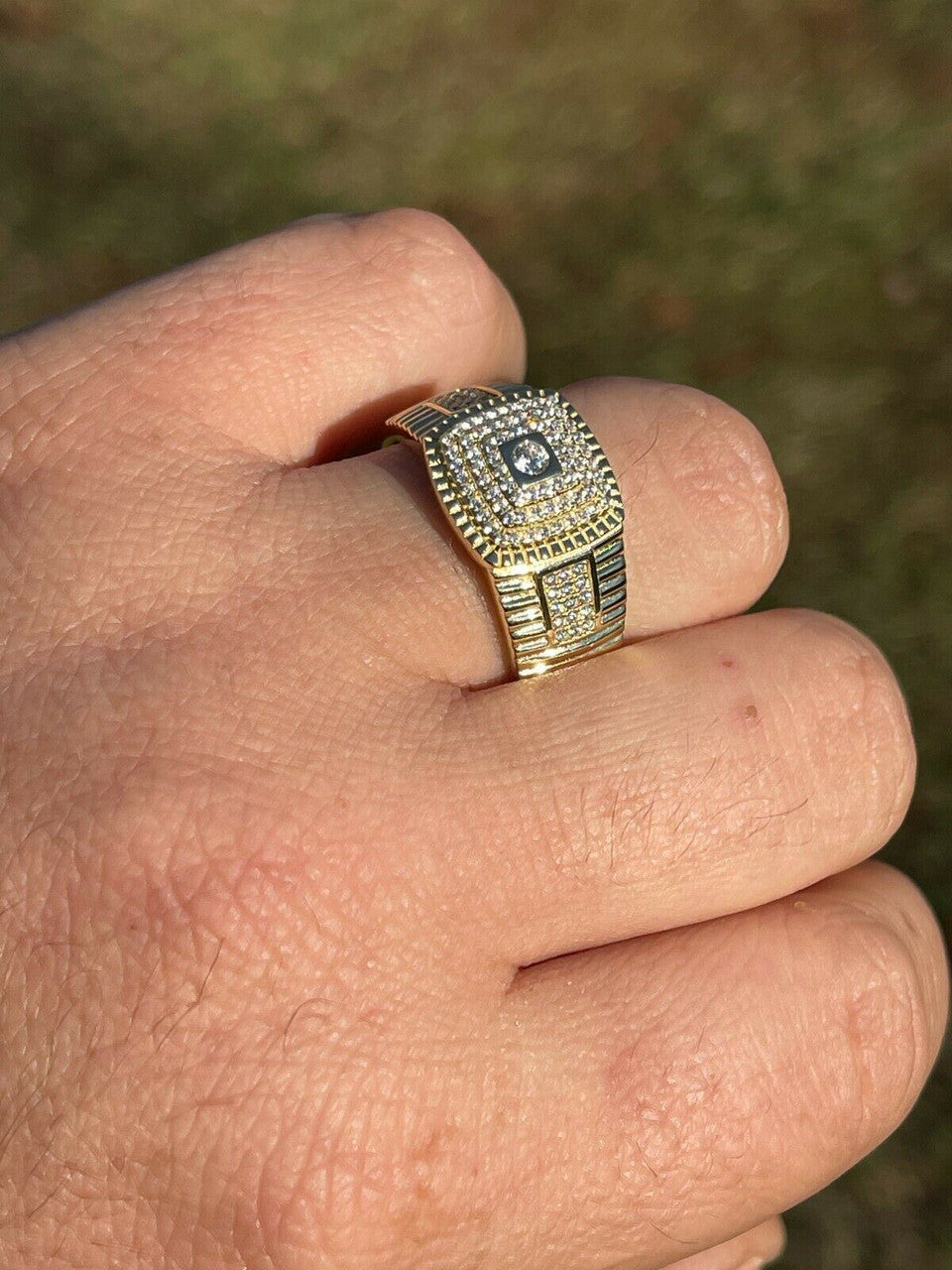 Italiano Silver, Inc Mens Real Solid 925 Sterling Silver 14k Gold Finish Iced Pinky Ring Hip Hop