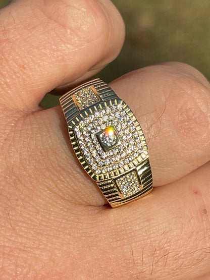 Italiano Silver, Inc Mens Real Solid 925 Sterling Silver 14k Gold Finish Iced Pinky Ring Hip Hop