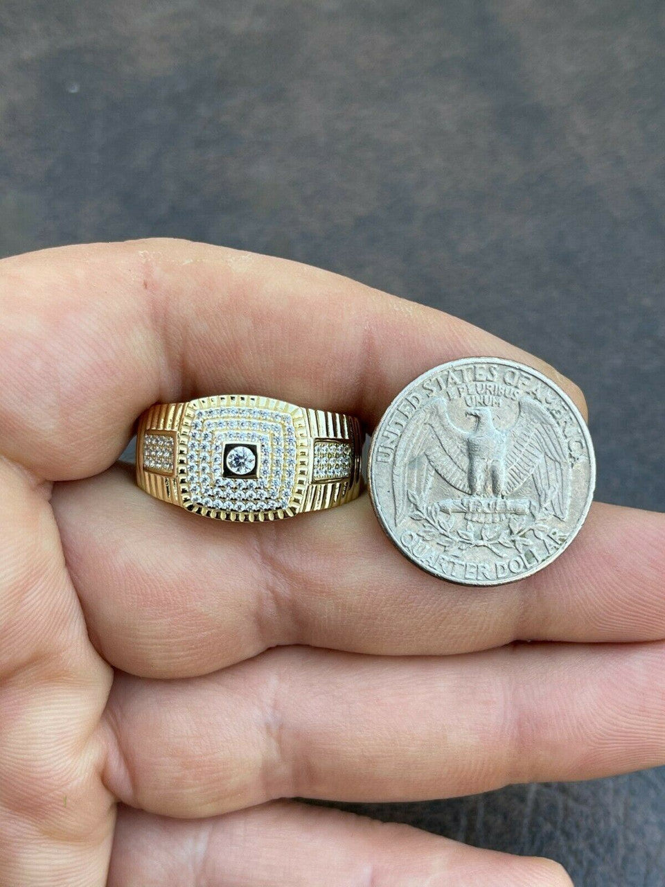 Italiano Silver, Inc Mens Real Solid 925 Sterling Silver 14k Gold Finish Iced Pinky Ring Hip Hop