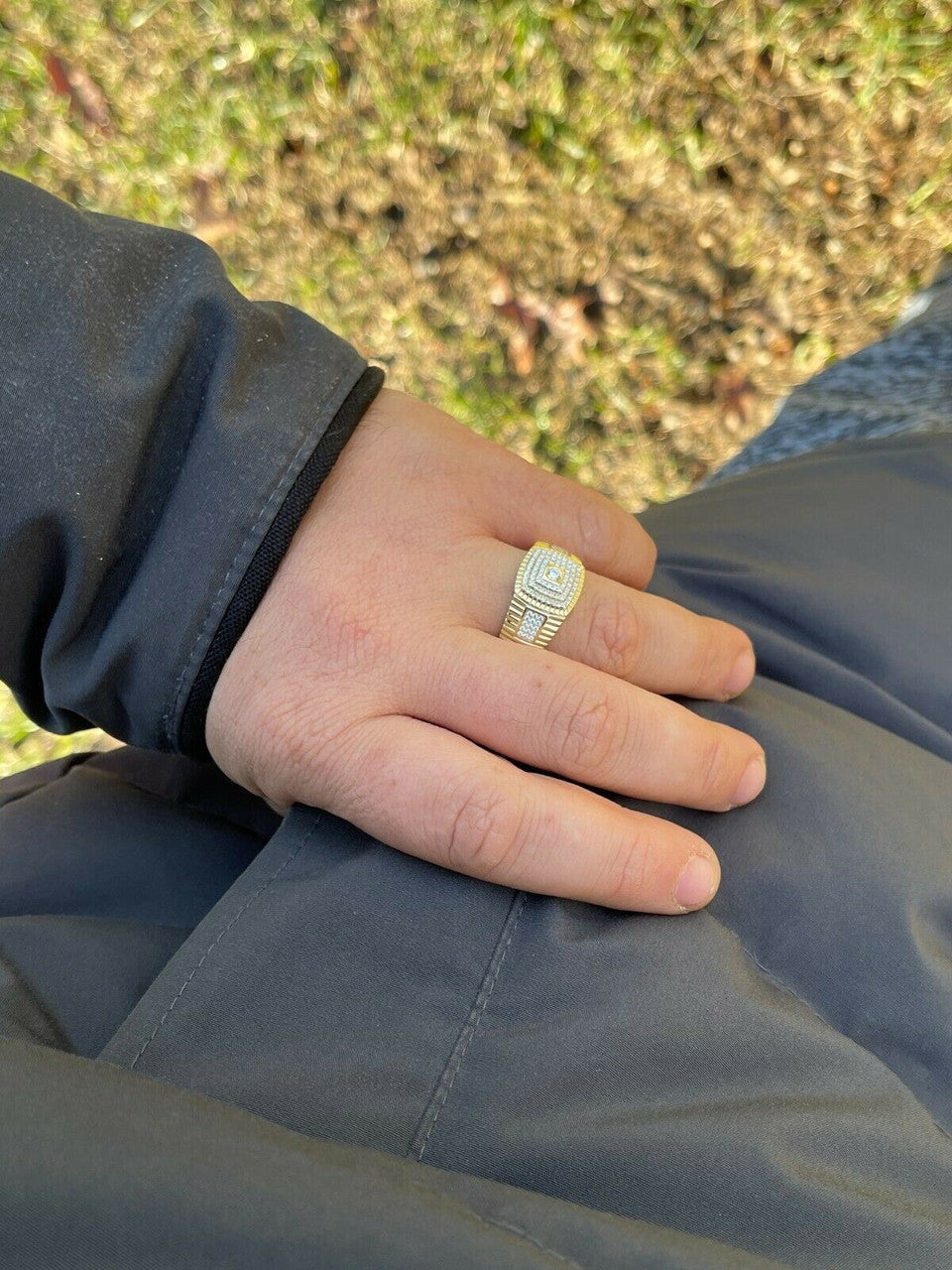 Italiano Silver, Inc Mens Real Solid 925 Sterling Silver 14k Gold Finish Iced Pinky Ring Hip Hop