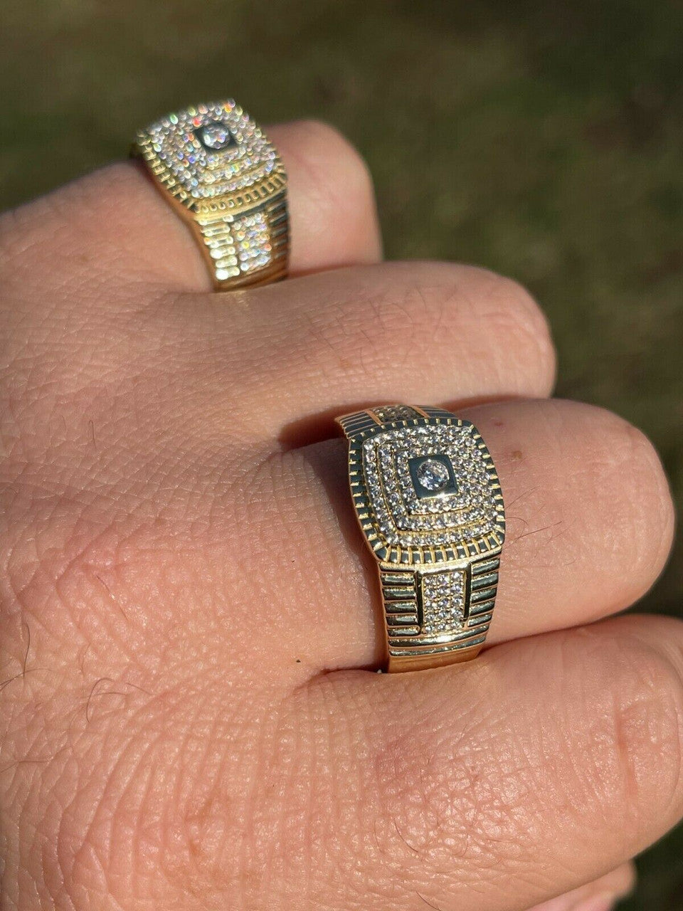 Italiano Silver, Inc Mens Real Solid 925 Sterling Silver 14k Gold Finish Iced Pinky Ring Hip Hop