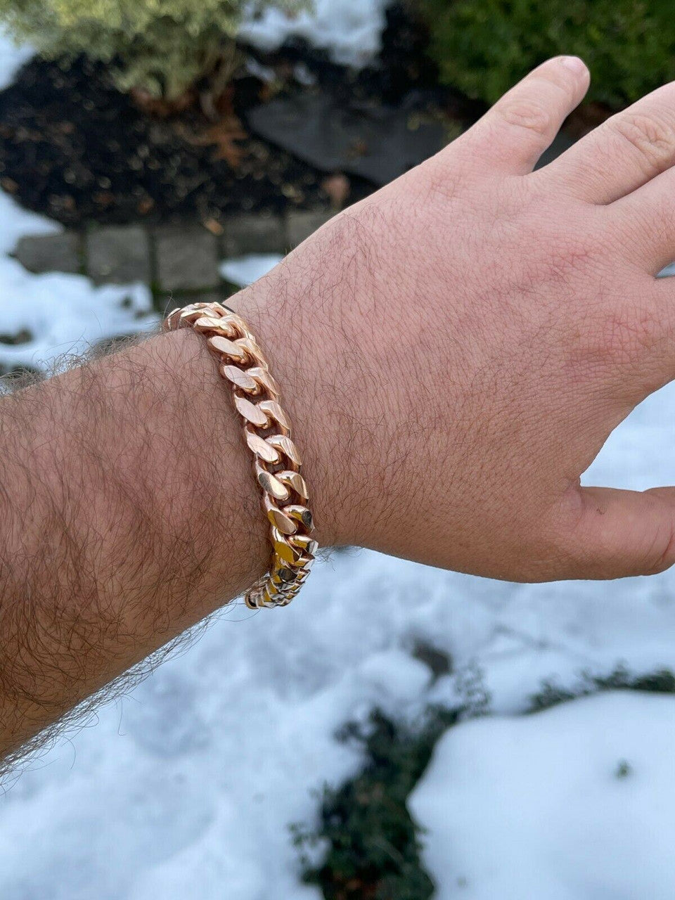 Italiano Silver, Inc Mens Real Solid 925 Sterling Silver 14k Rose Gold Miami Cuban Bracelet 5-12mm