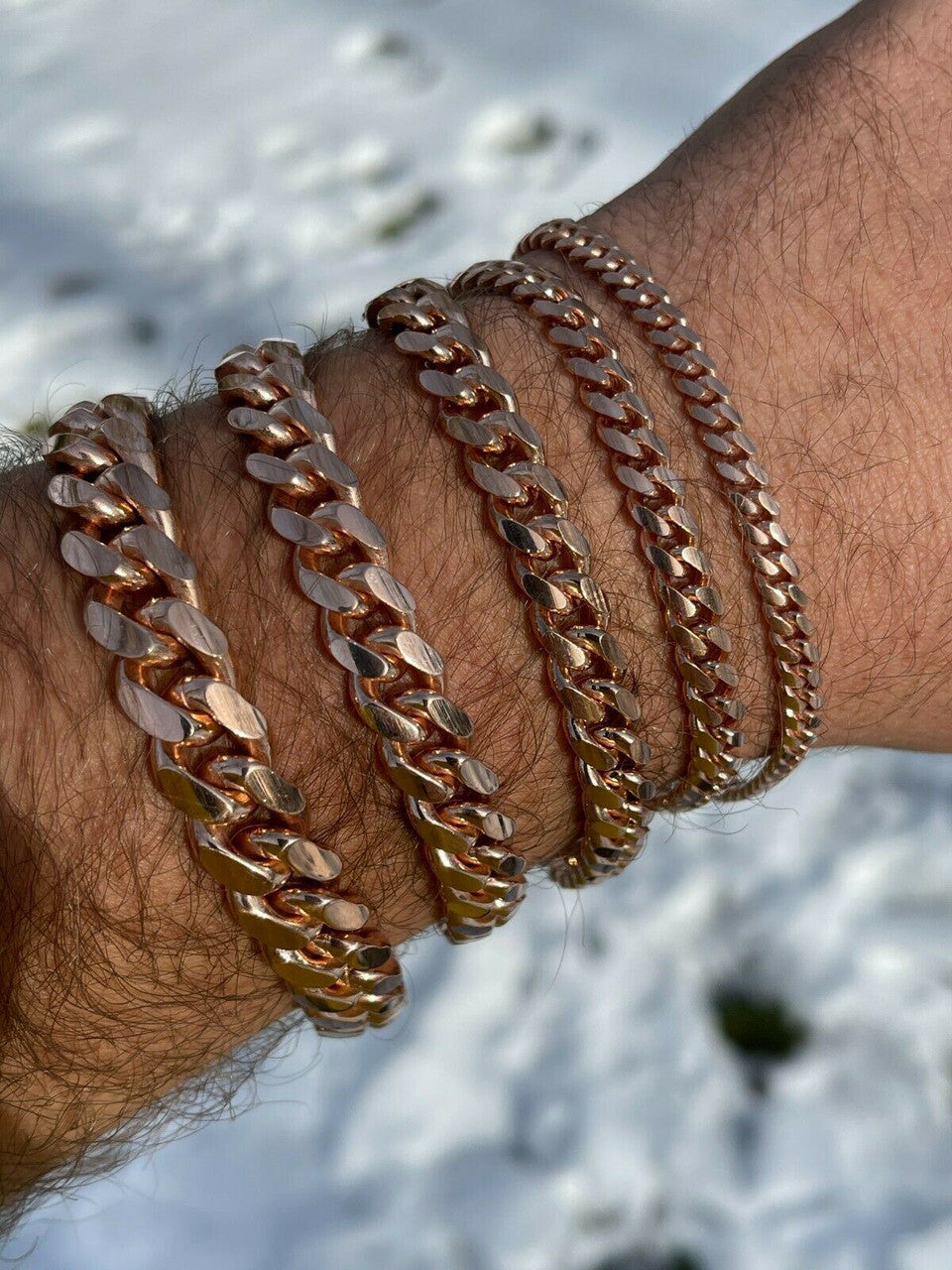 Italiano Silver, Inc Mens Real Solid 925 Sterling Silver 14k Rose Gold Miami Cuban Bracelet 5-12mm