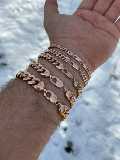 Italiano Silver, Inc Mens Real Solid 925 Sterling Silver 14k Rose Gold Miami Cuban Bracelet 5-12mm