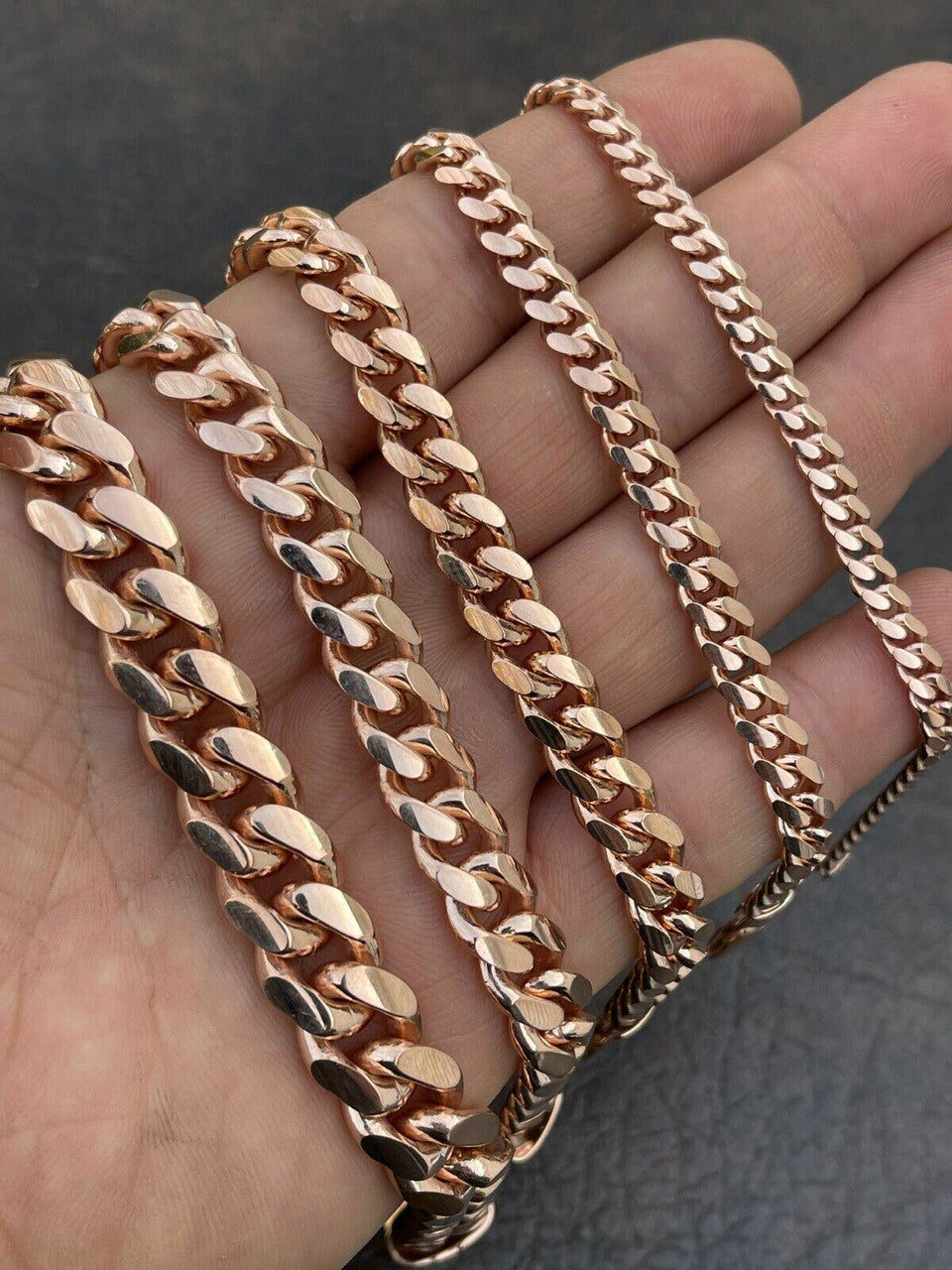 Italiano Silver, Inc Mens Real Solid 925 Sterling Silver 14k Rose Gold Miami Cuban Bracelet 5-12mm