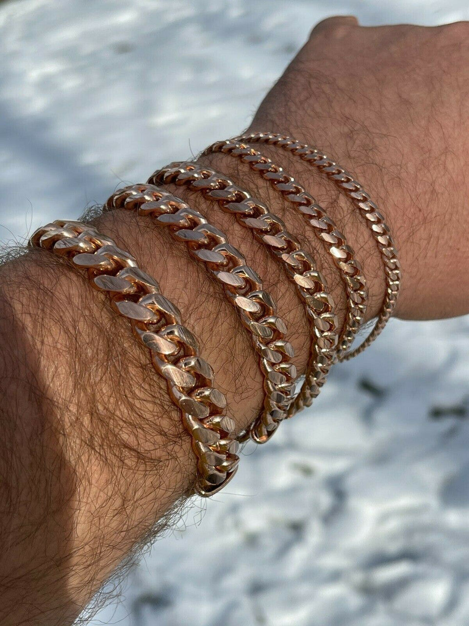 Italiano Silver, Inc Mens Real Solid 925 Sterling Silver 14k Rose Gold Miami Cuban Bracelet 5-12mm