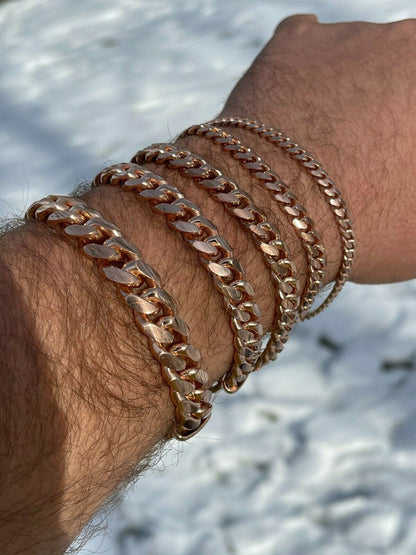 Italiano Silver, Inc Mens Real Solid 925 Sterling Silver 14k Rose Gold Miami Cuban Bracelet 5-12mm