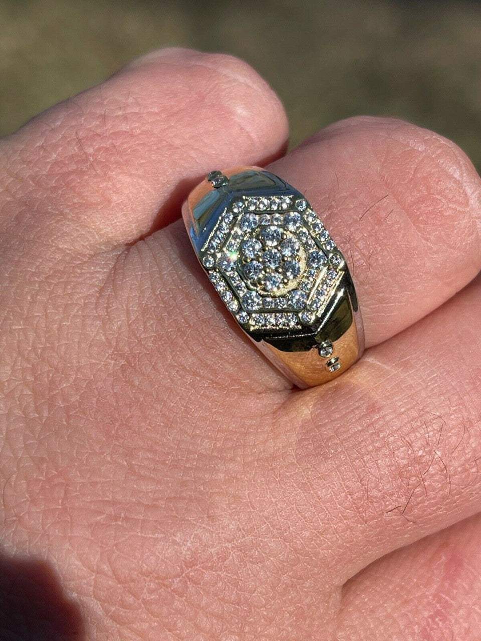 Italiano Silver, Inc Mens Real Solid 925 Sterling Silver and 14k Gold Diamond RING Sz 6-13 ICED Hip Hop