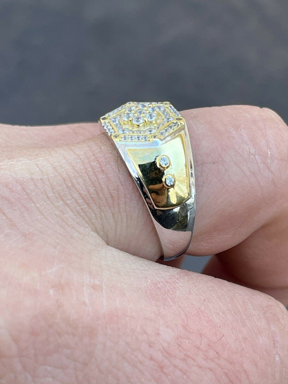 Italiano Silver, Inc Mens Real Solid 925 Sterling Silver and 14k Gold Diamond RING Sz 6-13 ICED Hip Hop