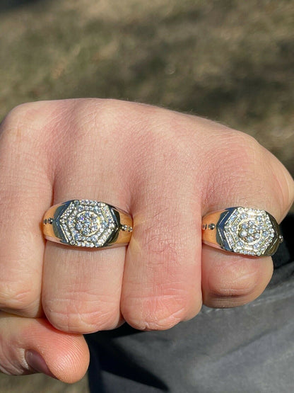 Italiano Silver, Inc Mens Real Solid 925 Sterling Silver and 14k Gold Diamond RING Sz 6-13 ICED Hip Hop