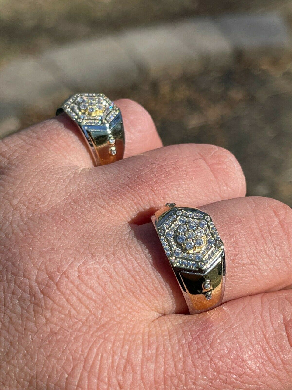 Italiano Silver, Inc Mens Real Solid 925 Sterling Silver and 14k Gold Diamond RING Sz 6-13 ICED Hip Hop