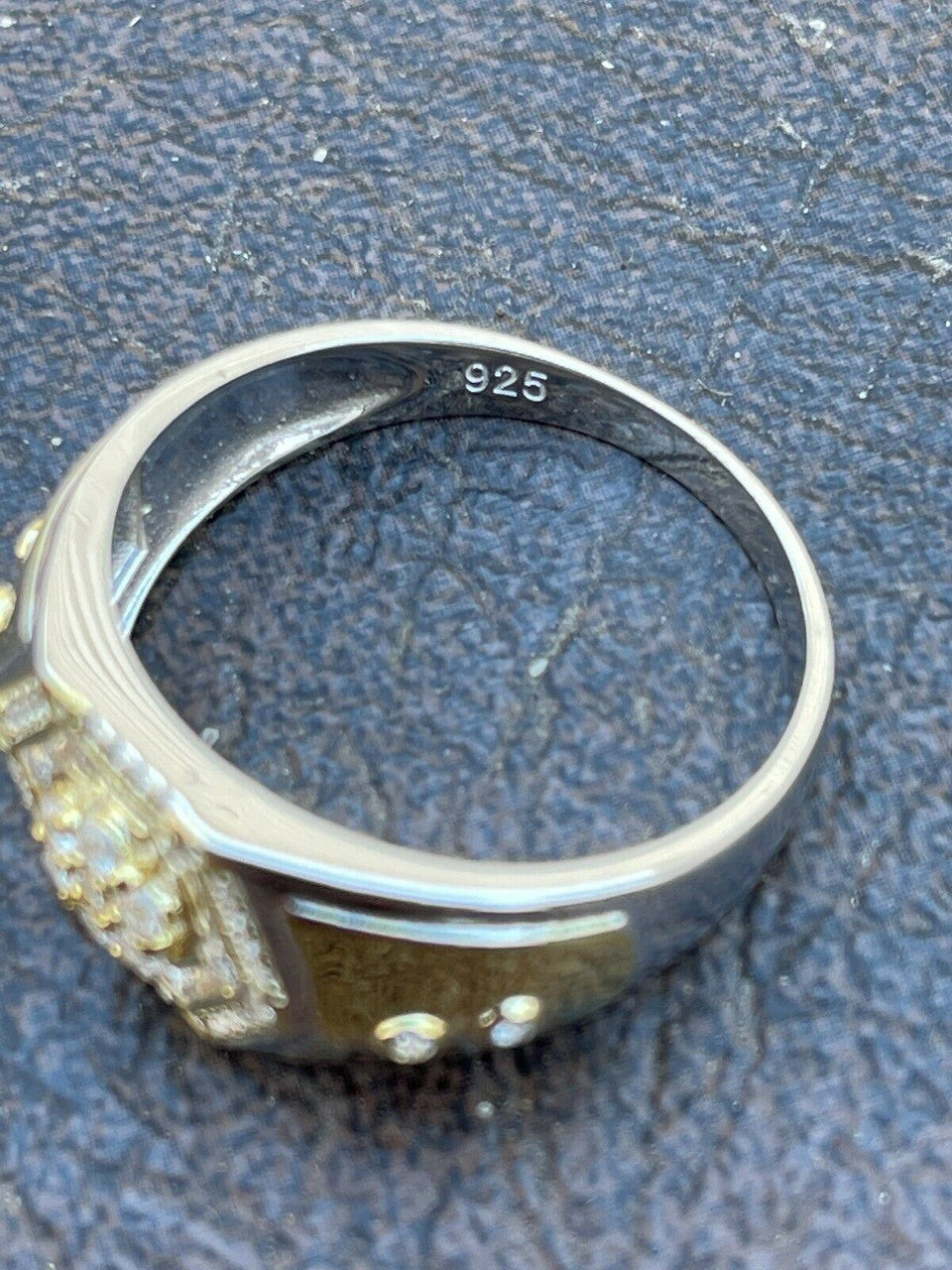 Italiano Silver, Inc Mens Real Solid 925 Sterling Silver and 14k Gold Diamond RING Sz 6-13 ICED Hip Hop