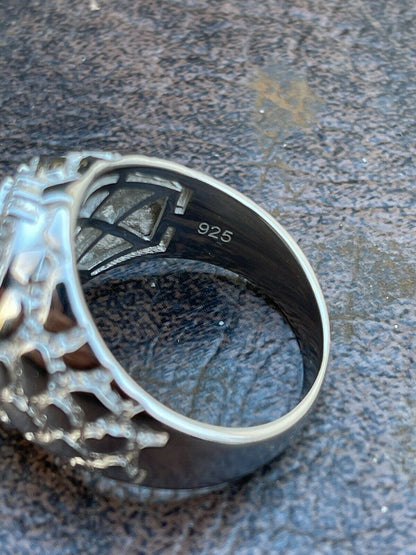 Italiano Silver, Inc Mens Real Solid 925 Sterling Silver Iced Jesus Cross Nugget Ring Pinky Diamond