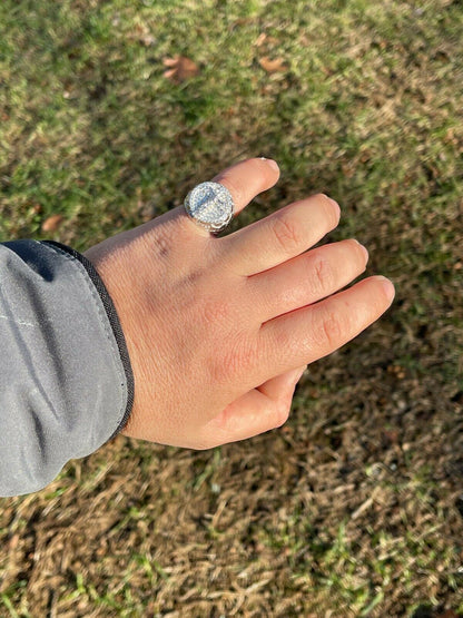 Italiano Silver, Inc Mens Real Solid 925 Sterling Silver Iced Jesus Cross Nugget Ring Pinky Diamond