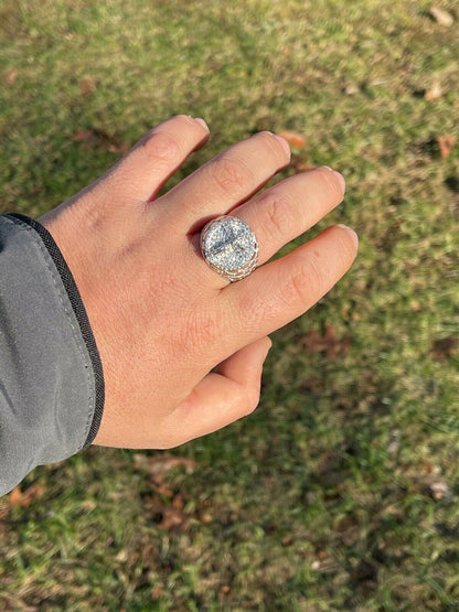 Italiano Silver, Inc Mens Real Solid 925 Sterling Silver Iced Jesus Cross Nugget Ring Pinky Diamond