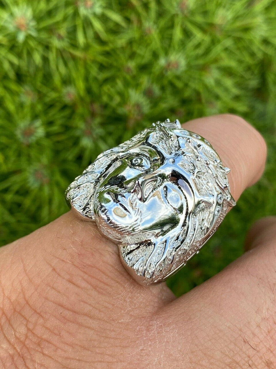 Mens Real Solid 925 Sterling Silver Jesus Face Ring Pinky Hip Hop