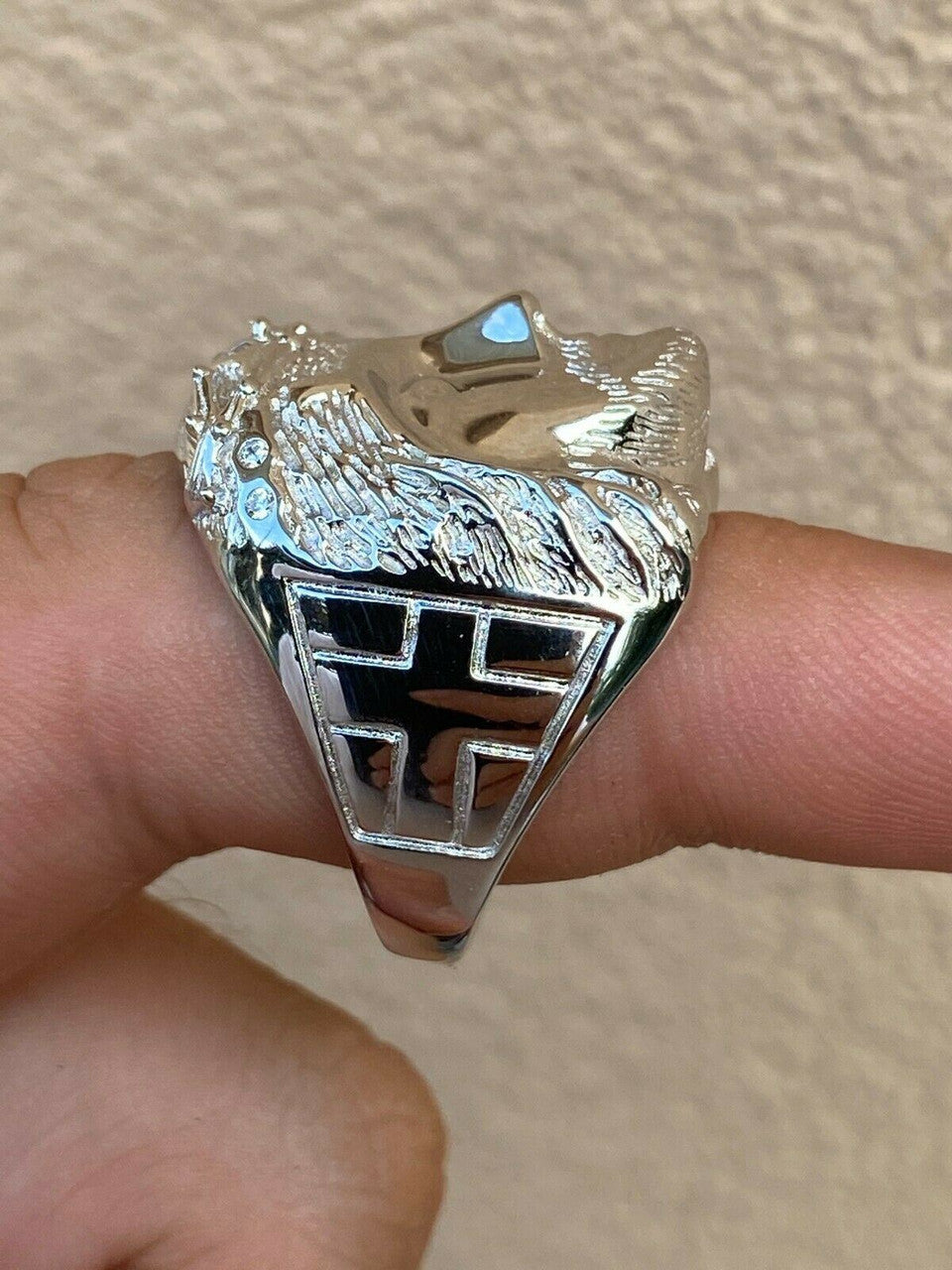 Mens Real Solid 925 Sterling Silver Jesus Face Ring Pinky Hip Hop