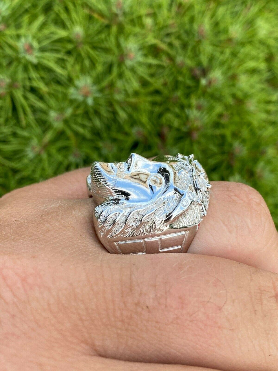 Mens Real Solid 925 Sterling Silver Jesus Face Ring Pinky Hip Hop