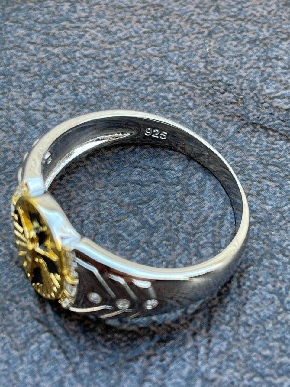 Italiano Silver, Inc Mens Real Solid 925 Sterling Silver Jesus On Cross Ring 14k Gold and Enamel Finish