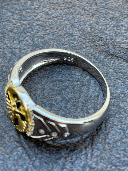 Italiano Silver, Inc Mens Real Solid 925 Sterling Silver Jesus On Cross Ring 14k Gold and Enamel Finish