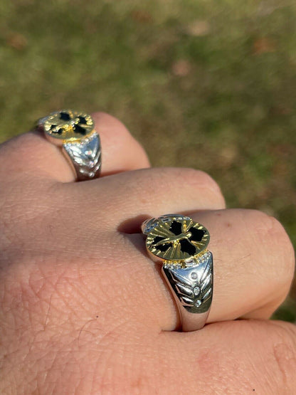 Italiano Silver, Inc Mens Real Solid 925 Sterling Silver Jesus On Cross Ring 14k Gold and Enamel Finish