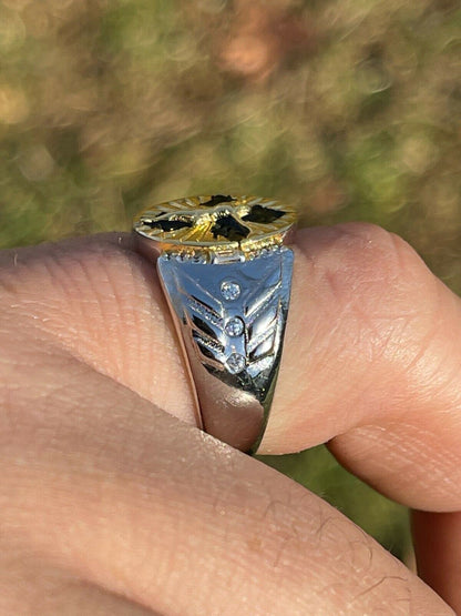 Italiano Silver, Inc Mens Real Solid 925 Sterling Silver Jesus On Cross Ring 14k Gold and Enamel Finish