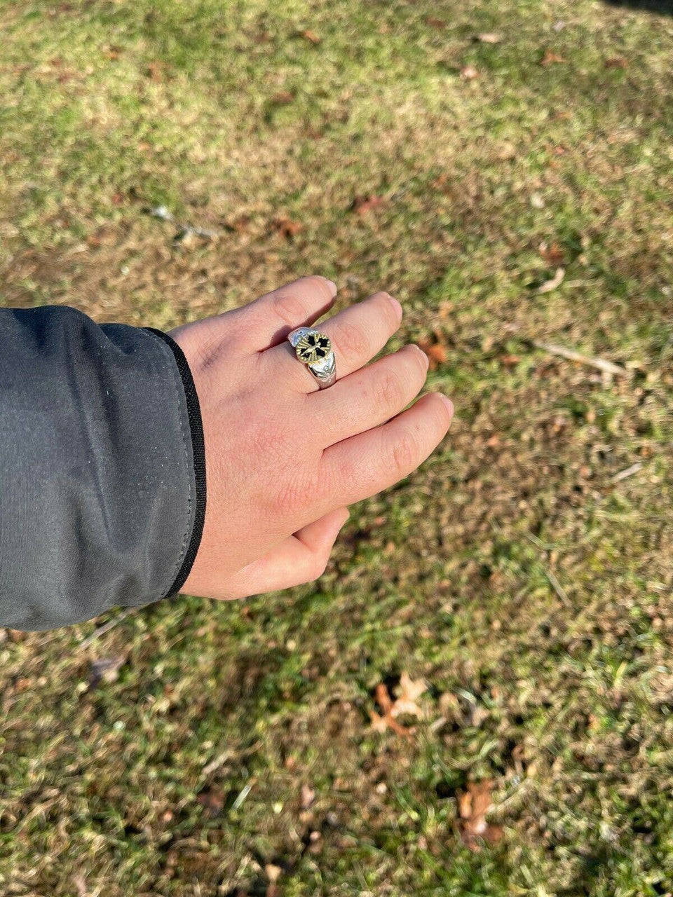 Italiano Silver, Inc Mens Real Solid 925 Sterling Silver Jesus On Cross Ring 14k Gold and Enamel Finish