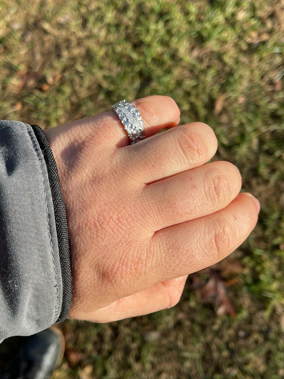 Italiano Silver, Inc Mens REAL Solid 925 Sterling Silver Nugget Band Ring W Iced Diamond Claw Mark